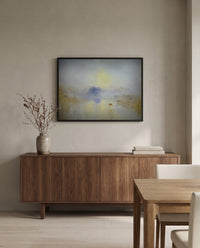 Norham Castle, Sunrise by J. M. W. Turner in a black frame above a walnut sideboard in a dining room