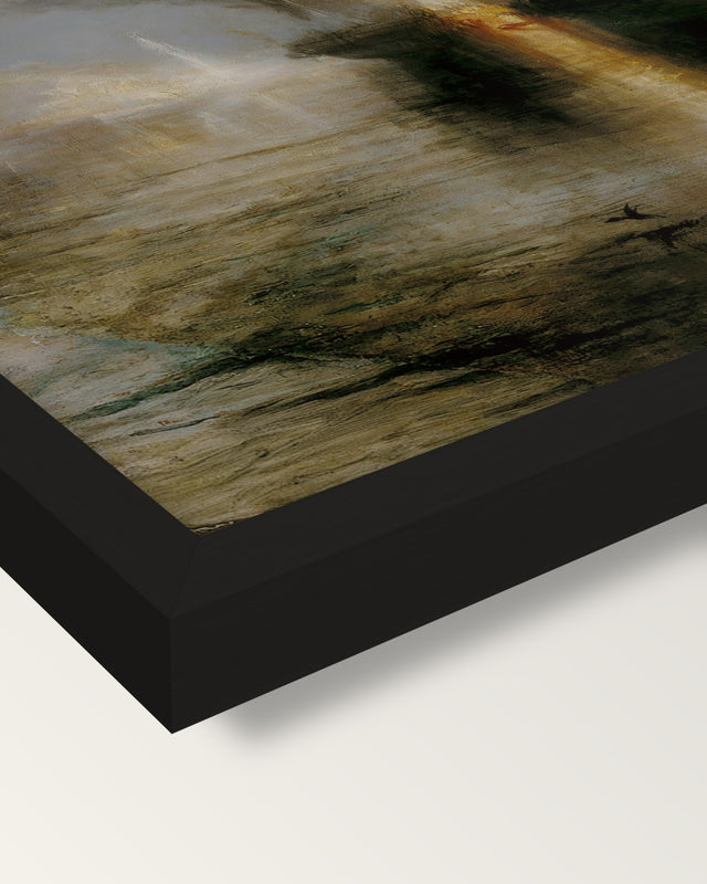 Peace – Burial at Sea by Turner framed print, corner close-up: black moulding, mitred, the print set just below its edge