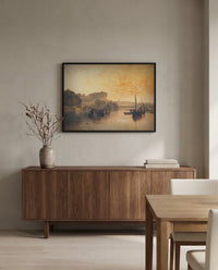 Petworth: Dewy Morning by J. M. W. Turner in a black frame above a walnut sideboard in a dining room