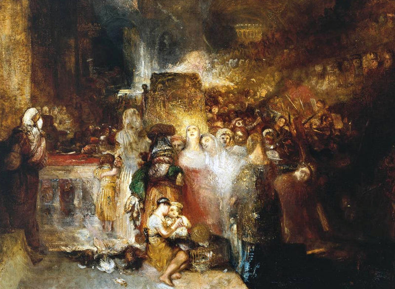 Pilate Washing his Hands by Turner: a crowd in glowing gold and shadow, a pale figure washing his hands at the centre