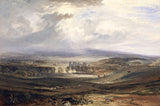 Raby Castle by Turner: a distant castle in a wide green valley, small figures below a vast stormy sky
