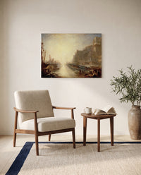 Regulus by J. M. W. Turner as a stretched canvas above a linen lounge chair in a reading corner