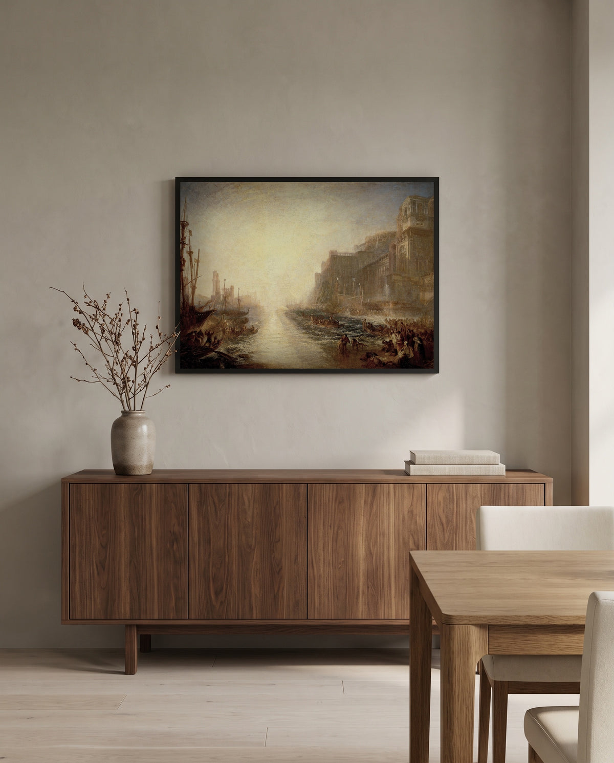 Regulus by J. M. W. Turner in a black frame above a walnut sideboard in a dining room