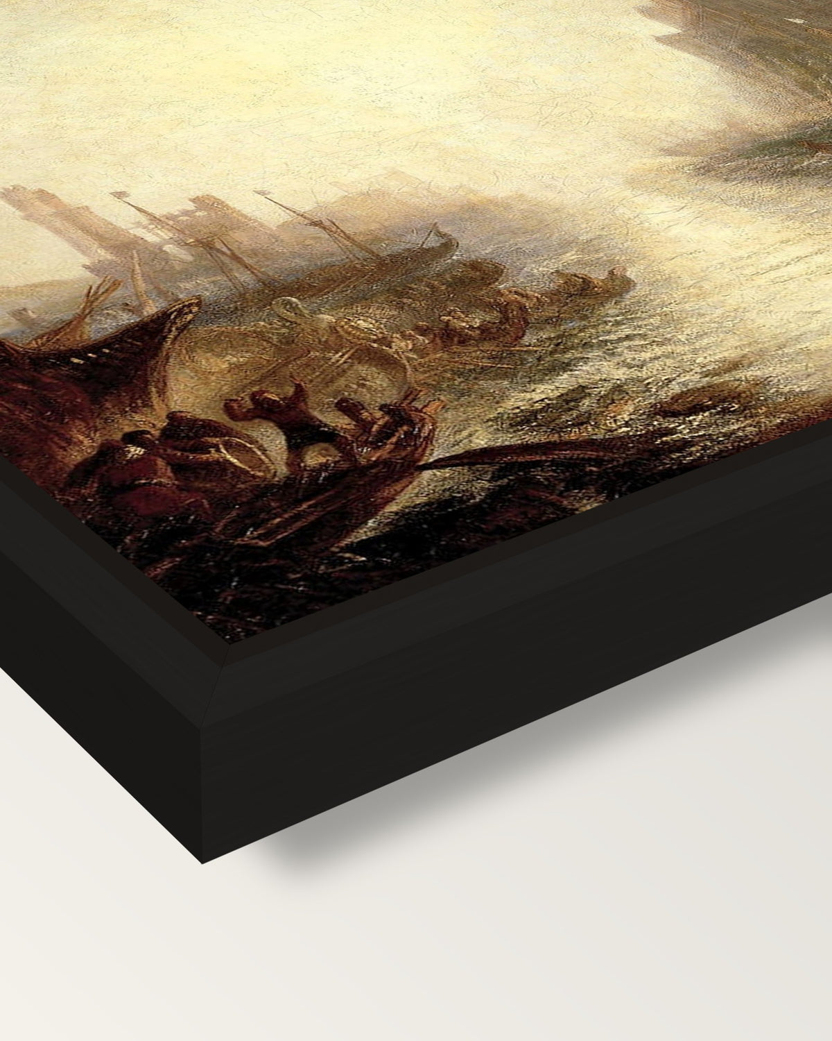 Regulus by J. M. W. Turner framed canvas, corner close-up: a black floating frame with a shadow gap round the canvas