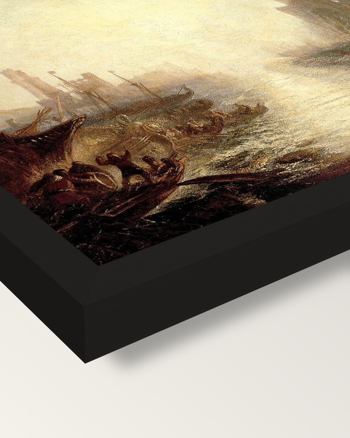 Regulus by J. M. W. Turner framed print, corner close-up: black moulding, mitred, the print set just below its edge