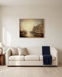 Regulus by J. M. W. Turner framed in natural oak above a cream sofa in a warm living room
