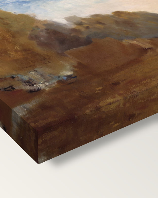 Rocky Bay by J. M. W. Turner on stretched canvas, corner close-up: the painting mirror-wrapped round the sides