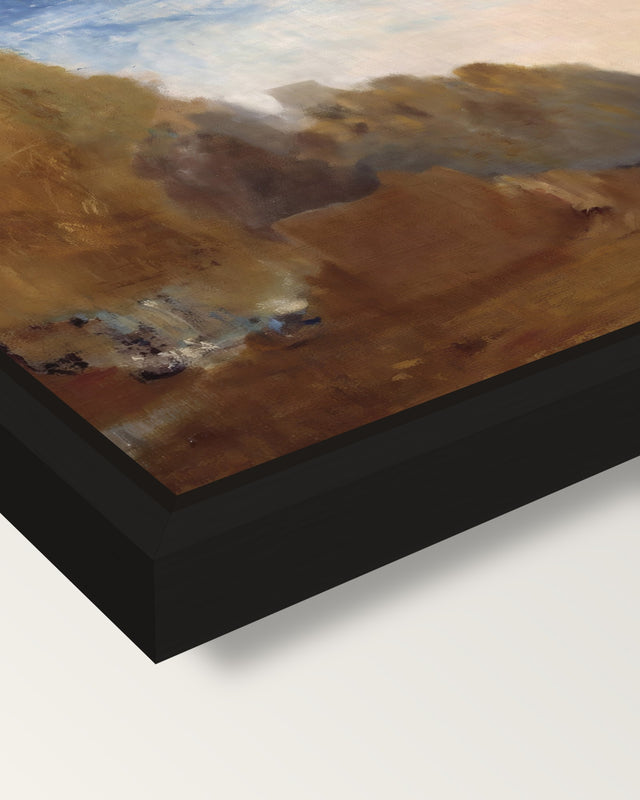 Rocky Bay by J. M. W. Turner framed canvas, corner close-up: a black floating frame with a shadow gap round the canvas