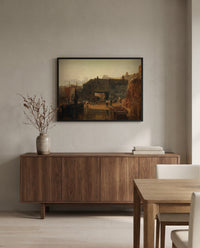 Saltash with the Water Ferry by J. M. W. Turner in a black frame above a walnut sideboard in a dining room