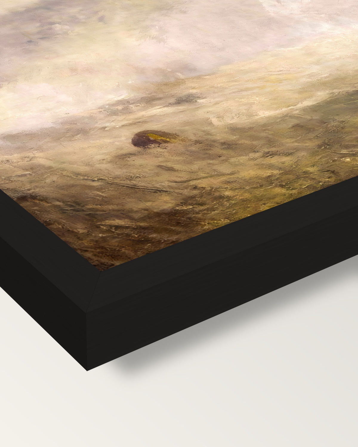 Seascape with Buoy by Turner framed print, corner close-up: black moulding, mitred, the print set just below its edge