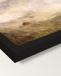 Seascape with Buoy by Turner framed print, corner close-up: black moulding, mitred, the print set just below its edge