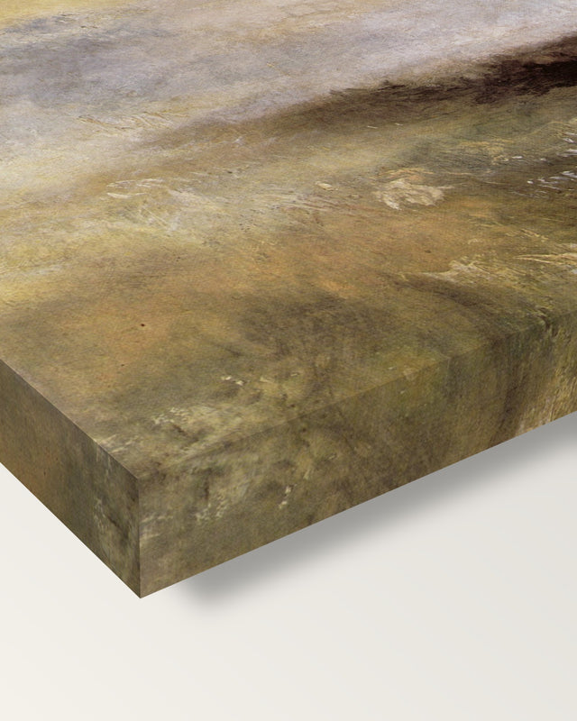 Storm Coming On by J. M. W. Turner on stretched canvas, corner close-up: the painting mirror-wrapped round the sides