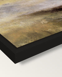 Storm Coming On by J. M. W. Turner framed canvas, corner close-up: a black floating frame with a shadow gap round the canvas