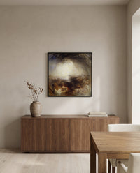 Shade and Darkness by J. M. W. Turner in a black frame above a walnut sideboard in a dining room