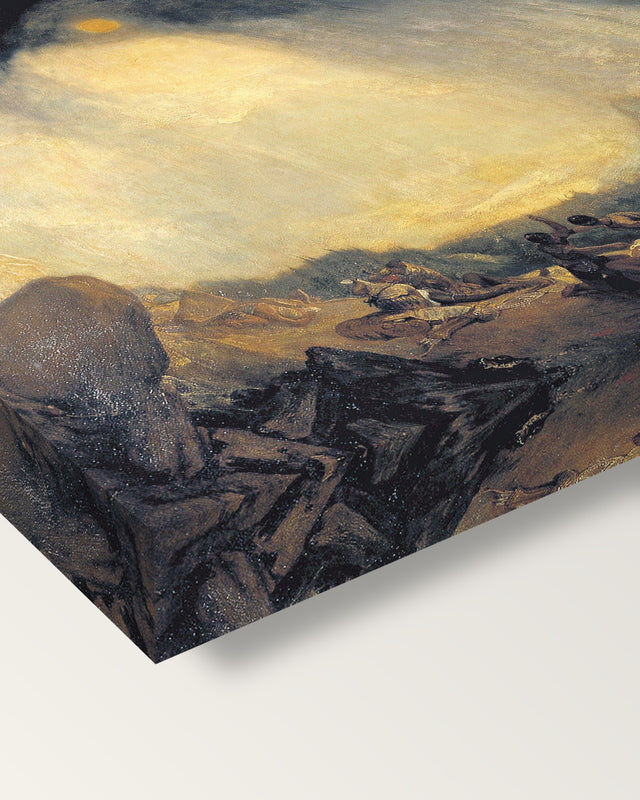 Snow Storm: Hannibal by J. M. W. Turner on stretched canvas, corner close-up: the painting mirror-wrapped round the sides