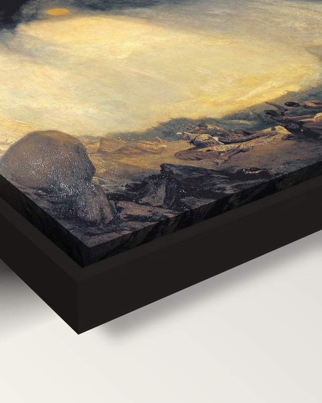 Snow Storm: Hannibal by Turner framed canvas, corner close-up: a black floating frame with a shadow gap round the canvas