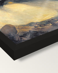 Snow Storm: Hannibal by Turner framed print, corner close-up: black moulding, mitred, the print set just below its edge
