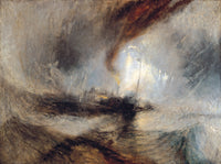 Snow Storm by Turner: a dark steamboat mast at the centre of a swirling vortex of snow, sea spray and smoke