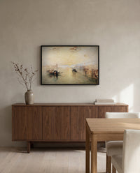 St Benedetto, Venice by J. M. W. Turner in a black frame above a walnut sideboard in a dining room