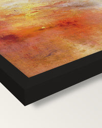 Sun Setting over a Lake by Turner framed print, corner close-up: black moulding, mitred, the print set just below its edge