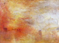 Sun Setting over a Lake by J. M. W. Turner: a blaze of red, orange and gold over pale water, almost abstract