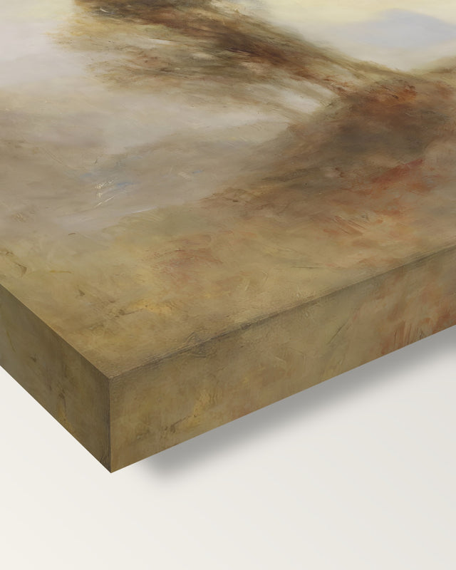 Castle on a Bay: Solitude by Turner on stretched canvas, corner close-up: the painting mirror-wrapped round the sides