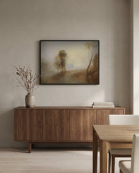 Castle on a Bay: Solitude by J. M. W. Turner in a black frame above a walnut sideboard in a dining room
