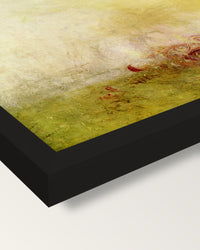 Sunrise with Sea Monsters by Turner framed print, corner close-up: black moulding, mitred, the print set just below its edge