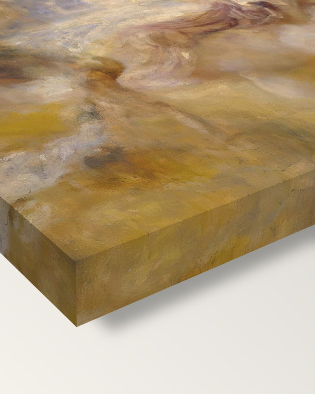 The Death of Actaeon by J. M. W. Turner on stretched canvas, corner close-up: the painting mirror-wrapped round the sides