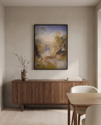 The Death of Actaeon by J. M. W. Turner in a black frame above a walnut sideboard in a dining room