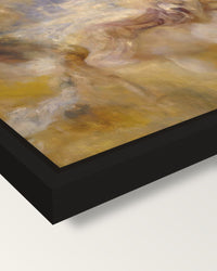 The Death of Actaeon by Turner framed canvas, corner close-up: a black floating frame with a shadow gap round the canvas