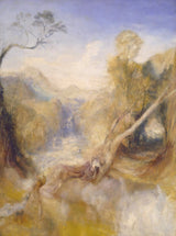 The Death of Actaeon by J. M. W. Turner: a waterfall and leaning tree above swirling white water, blue sky above