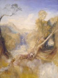 The Death of Actaeon by J. M. W. Turner: a waterfall and leaning tree above swirling white water, blue sky above