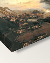 Decline of Carthage by J. M. W. Turner on stretched canvas, corner close-up: the painting mirror-wrapped round the sides
