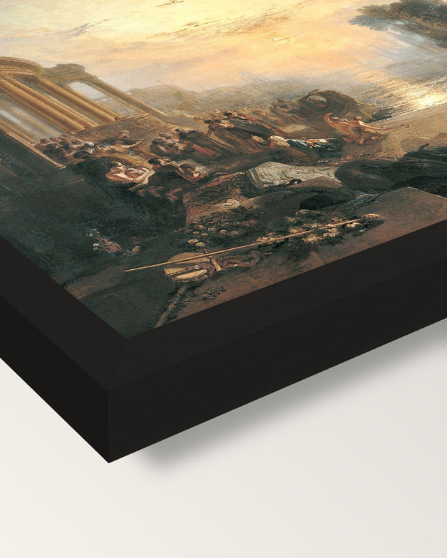 Decline of Carthage by Turner framed print, corner close-up: black moulding, mitred, the print set just below its edge
