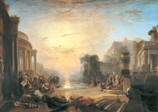 The Decline of the Carthaginian Empire by Turner: a classical harbour of temples at sunset, crowds of figures on the steps