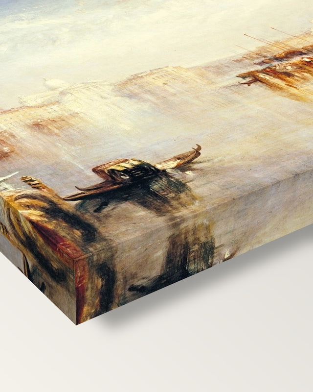 The Dogana, Venice by J. M. W. Turner on stretched canvas, corner close-up: the painting mirror-wrapped round the sides