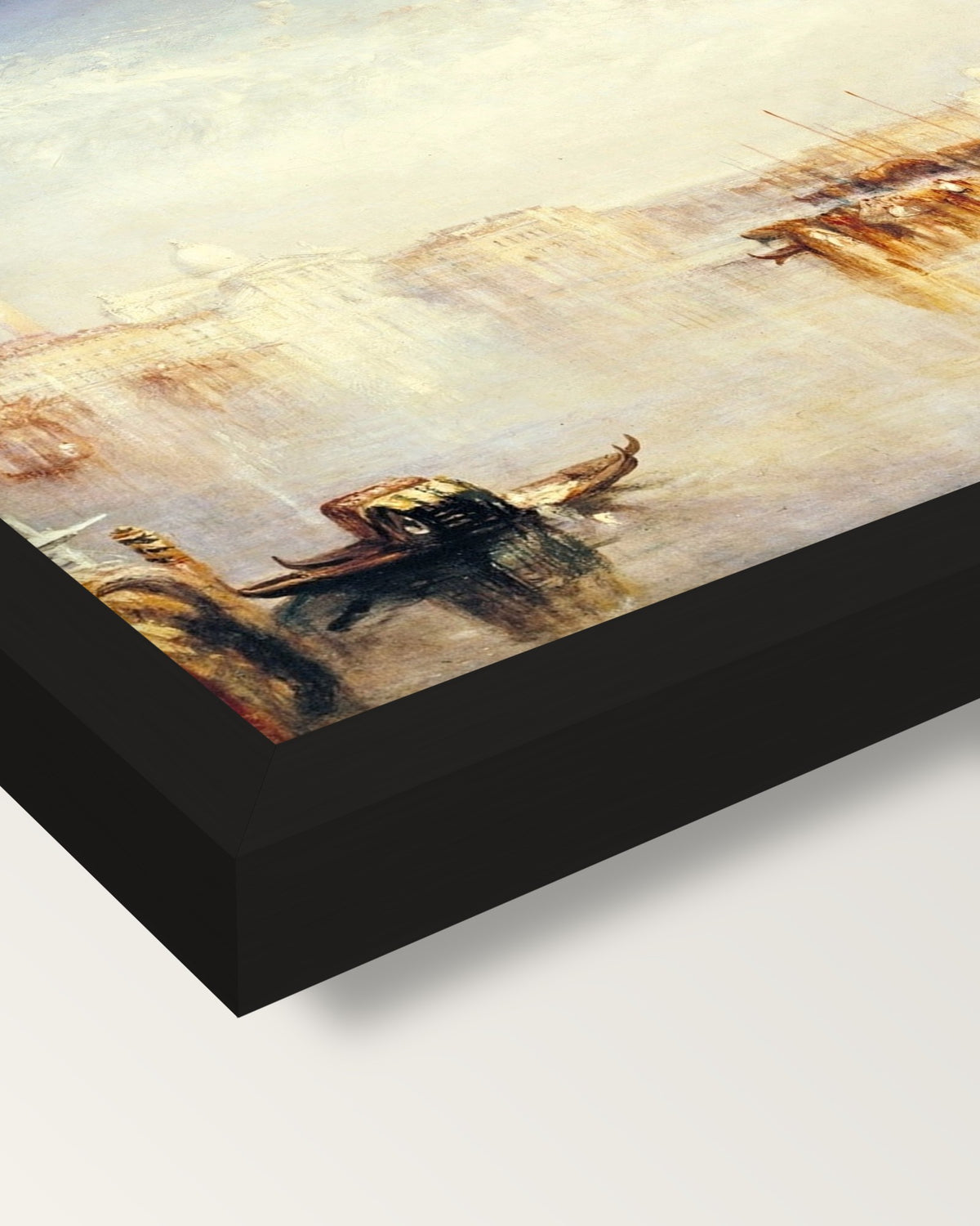 The Dogana, Venice by Turner framed print, corner close-up: black moulding, mitred, the print set just below its edge
