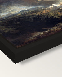 The Fifth Plague of Egypt by Turner framed canvas, corner close-up: a black floating frame with a shadow gap round the canvas