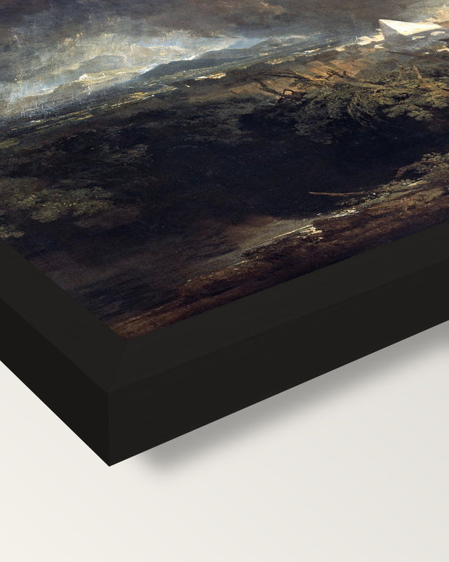 The Fifth Plague of Egypt by Turner framed print, corner close-up: black moulding, mitred, the print set just below its edge