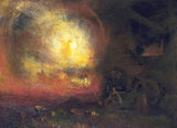 The Hero of a Hundred Fights by Turner: a blaze of molten golden light in a dark foundry, wheels and machinery in shadow