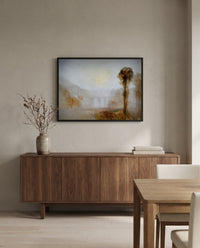 Ponte delle Torri, Spoleto by J. M. W. Turner in a black frame above a walnut sideboard in a dining room