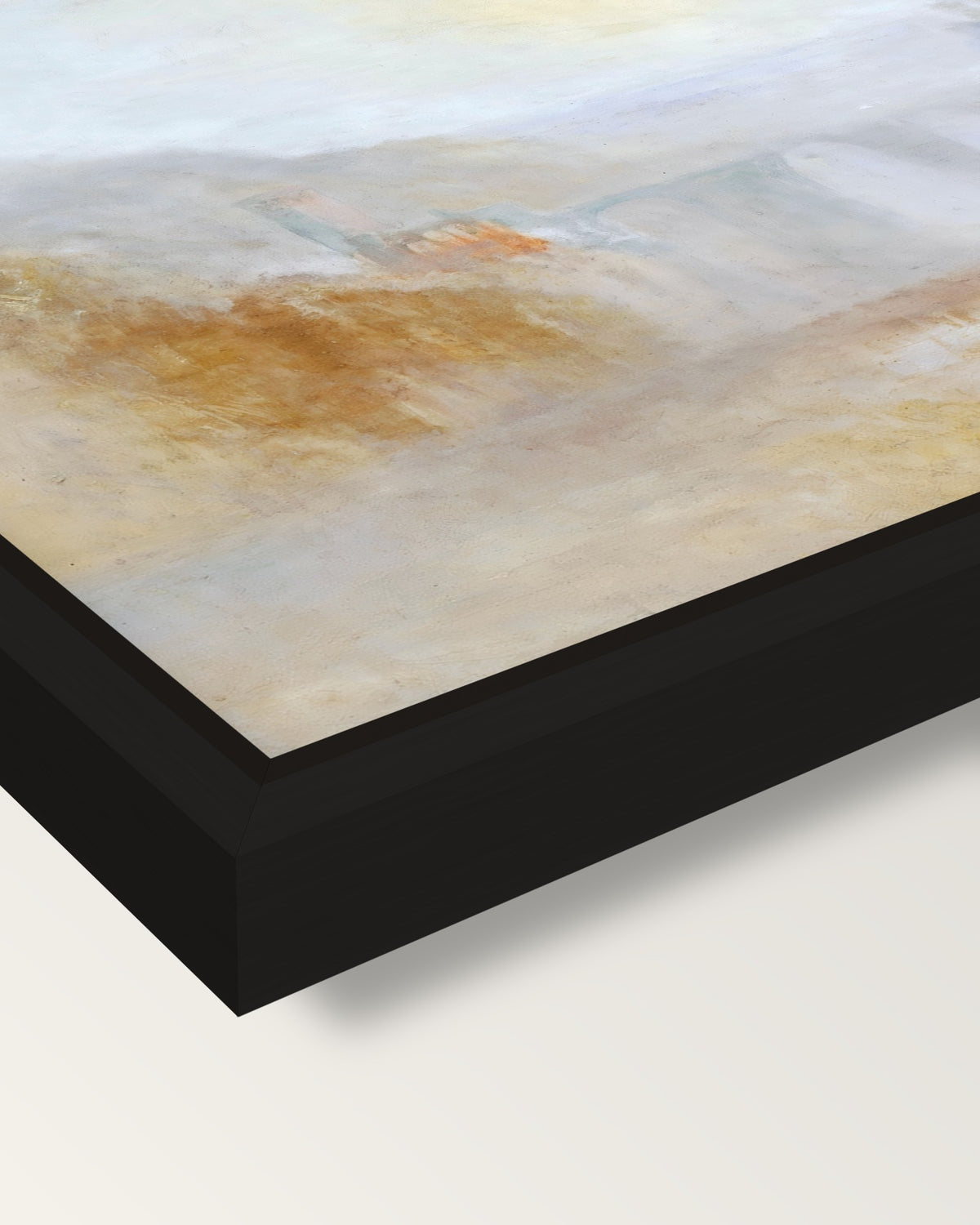 Ponte delle Torri, Spoleto framed canvas, corner close-up: a black floating frame with a shadow gap round the canvas