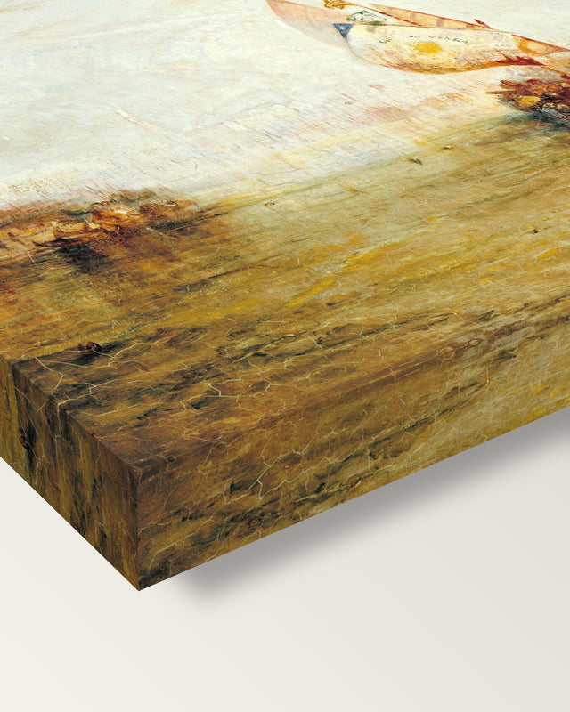 The Sun of Venice by J. M. W. Turner on stretched canvas, corner close-up: the painting mirror-wrapped round the sides