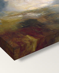 Thames above Waterloo Bridge by Turner on stretched canvas, corner close-up: the painting mirror-wrapped round the sides
