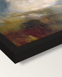 Thames above Waterloo Bridge framed print, corner close-up: black moulding, mitred, the print set just below its edge