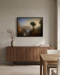 Tobias and the Angel by J. M. W. Turner in a black frame above a walnut sideboard in a dining room