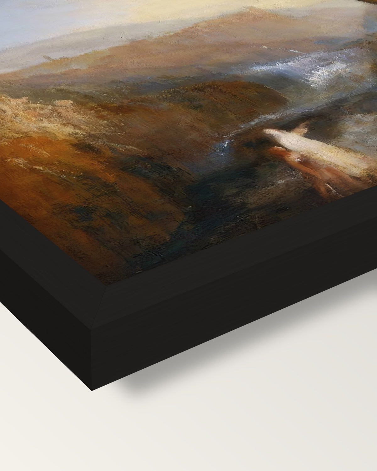 Tobias and the Angel by Turner framed print, corner close-up: black moulding, mitred, the print set just below its edge