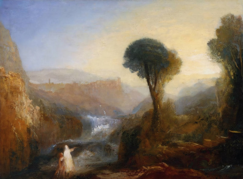Tivoli: Tobias and the Angel by J. M. W. Turner: a gorge with a waterfall, an umbrella pine and two small figures
