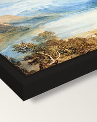 Ullswater by J. M. W. Turner framed canvas, corner close-up: a black floating frame with a shadow gap round the canvas